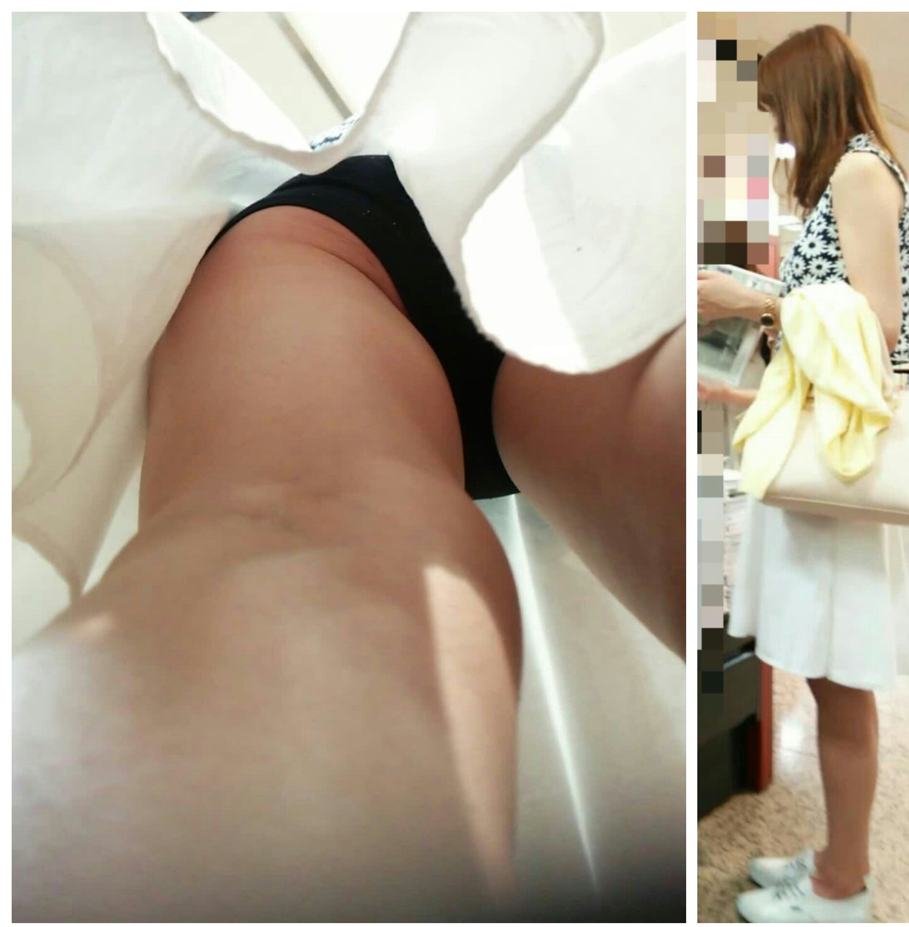 お姉さんの黒パンツ！逆さ撮り的には残念！